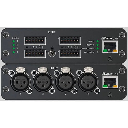 SHURE 4Input; Block connectors; Mic/Line Dante.Audio Network Interface