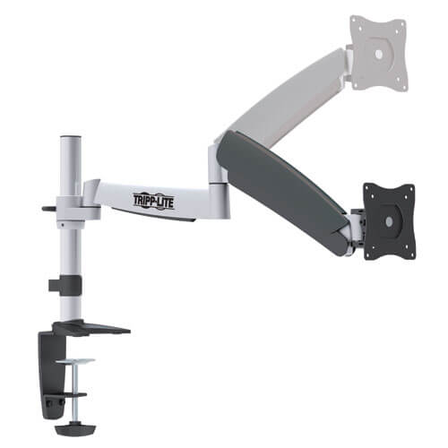 THE VESA-COMPLIANT DDR1327S FULL MOTION DESK MOUNT CLAMP ATTACHES TO YOUR DESK,