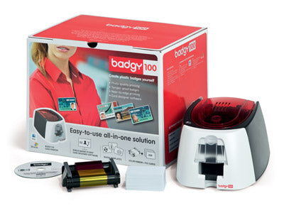 EVOLIS BADGY100 COLOR ID CARD PRINTER 1 CLR RIB 50 CARDS SW CABLES