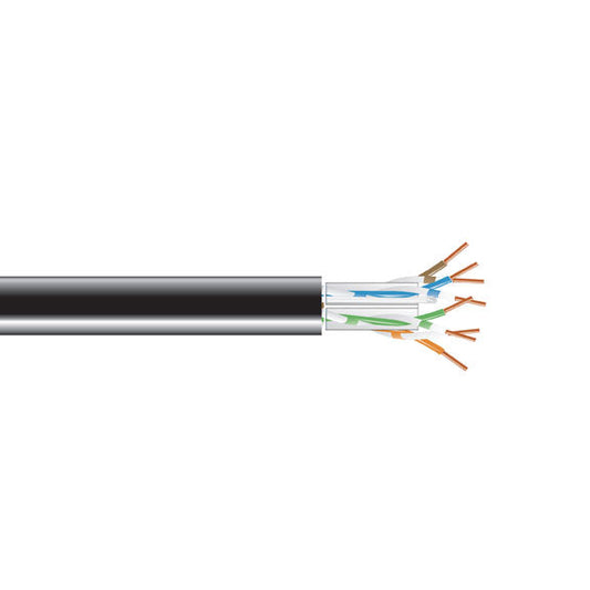 BLACK CAT6A 650-MHZ SOLID ETHERNET BULK CABLE - SHIELDED (F/UTP), CMR PVC, BLACK, 1000