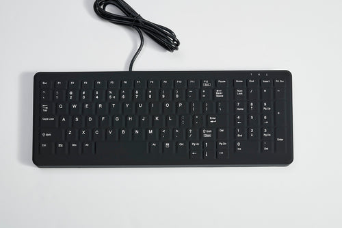 CLEANABLE SEALED BLACK KEYBOARD; 103 KEY WITHSTANDS HOSPITAL GRADE CLEANERS AND