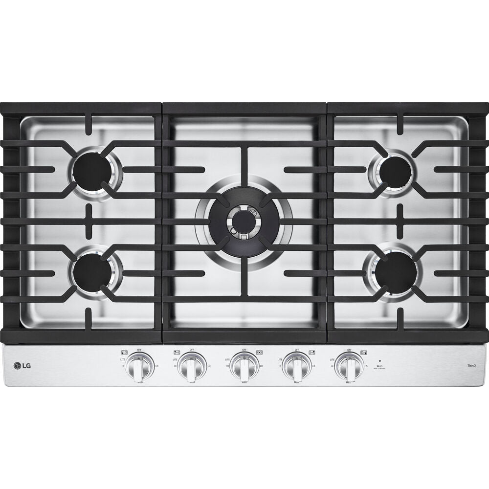 LGAPL 36" Smart Gas Cooktop 22K BTU EasyClean Backlit Weighted Knobs
