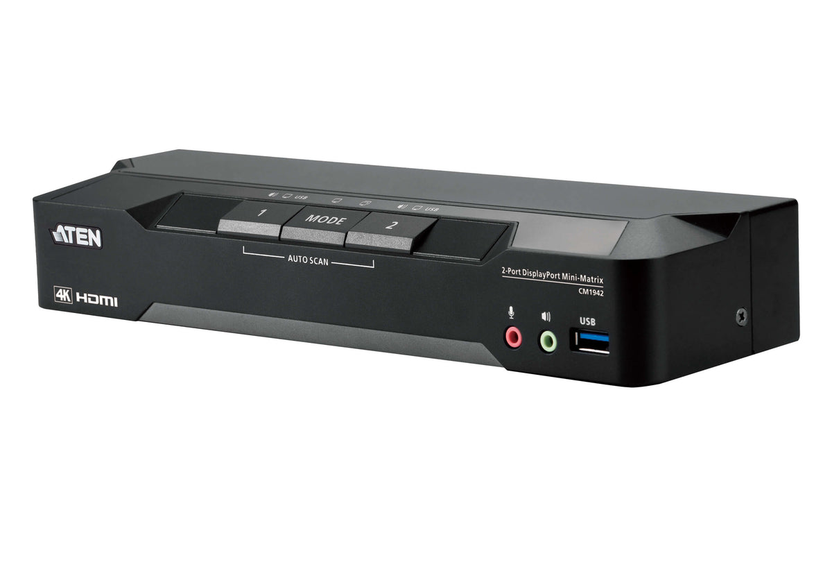 ATEN 2-PORT 4K DISPLAYPORT DUAL DISPLAY MINI-MATRIX KVM WITH BOUNDLESS SWITCHING