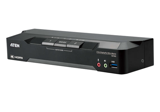 ATEN 2-PORT 4K DISPLAYPORT DUAL DISPLAY MINI-MATRIX KVM WITH BOUNDLESS SWITCHING