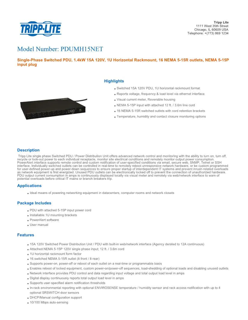 EATON 1.4KW SINGLE-PHASE SWITCHED PDU - LX INTERFACE, 120V OUTLETS (16 5-15R), 5