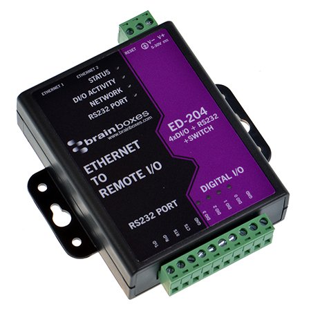 BRAINBOXES ETHERNET 4 DIO + RS232 + SWITCH 4 DIG IN OR OUT+1 RS232+2 ETHERNET