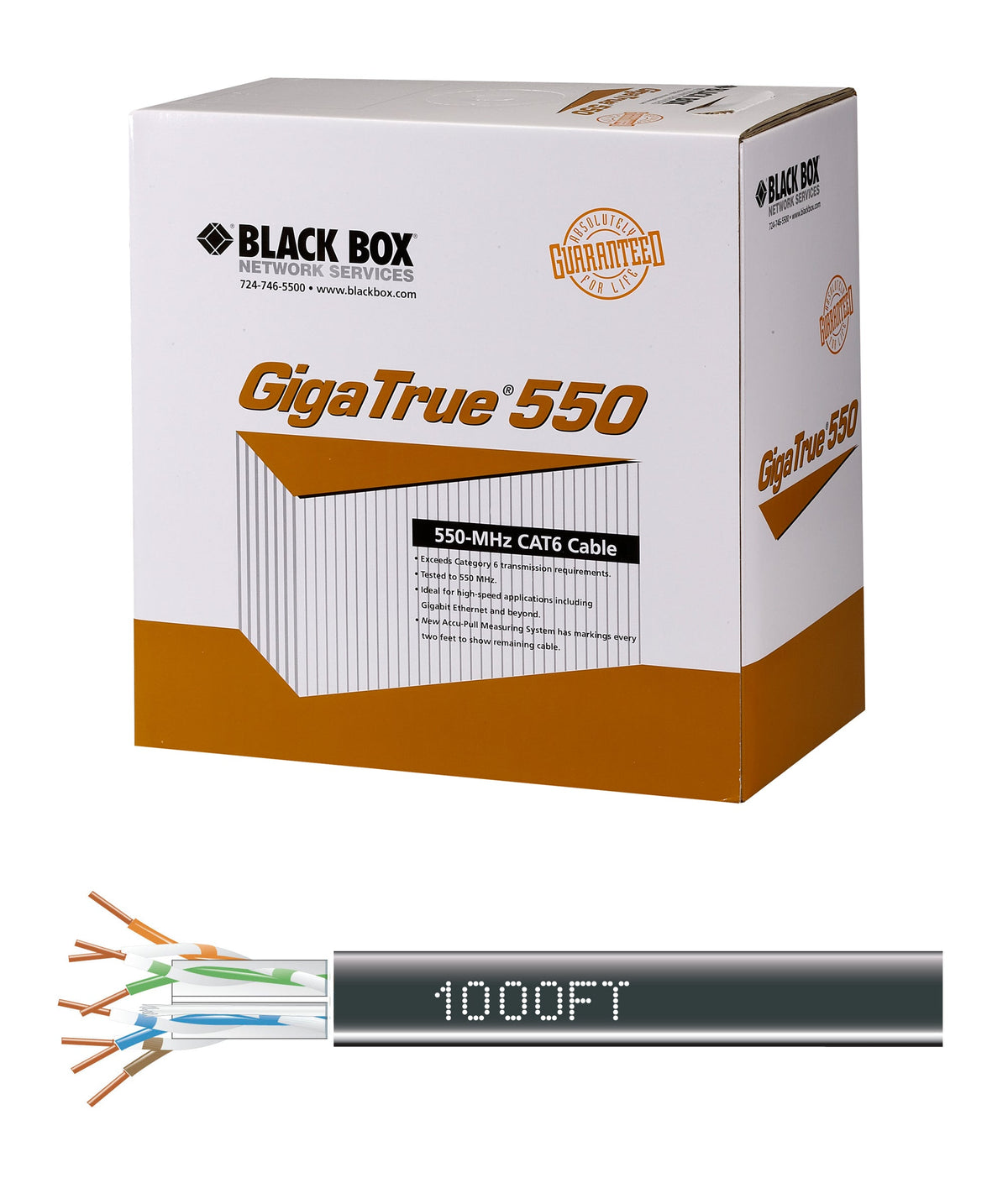 BLACK CAT6 550-MHZ SOLID ETHERNET BULK CABLE - UNSHIELDED (UTP), CMR PVC, BLACK, 1000-