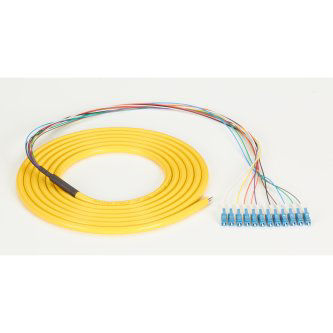 Blackbox 3m LC OS2 9-Micron SM Fiber Pigtail 12-Strand OFNR PVC Yellow