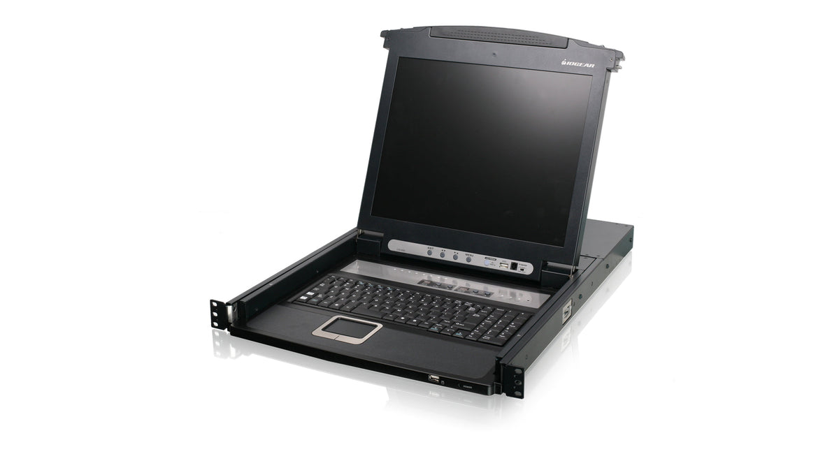 IOGEAR 8 PORT 17 LCD COMBO KVM SWITCH.COMPUTER SELECTION VIA FRONT PANEL LED, OSD, AND