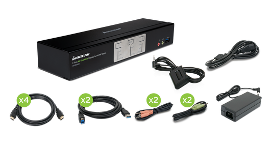 IOGEAR 2-PORT 4K DUAL VIEW DISPLAYPORT MATRIX KVM WITH USB/AUDIO/MOUSE CROSSOVER SWITCH