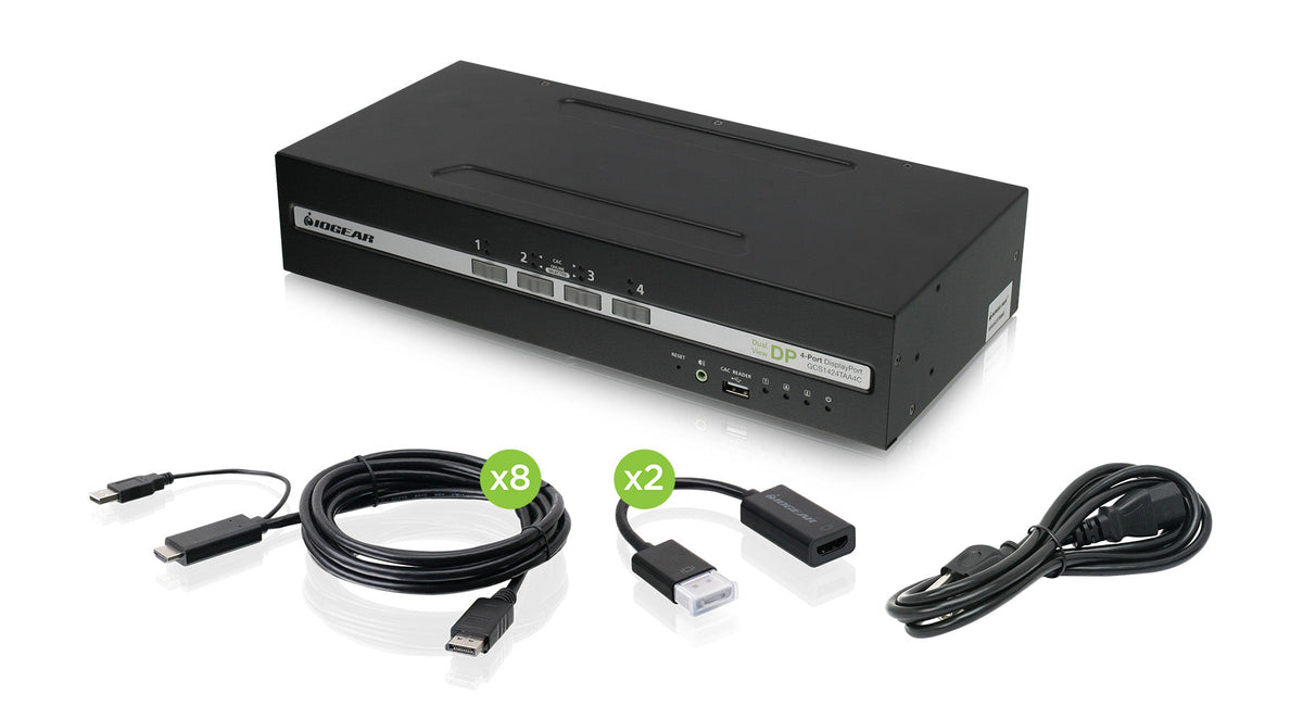 IOGEAR 4-PORT DUAL VIEW SECURE KVM SWITCH W/DISPLAYPORT/HDMI/AUDIO AND CAC SUPPORT