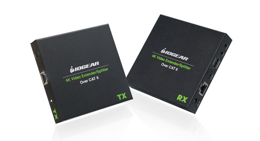 IOGEAR 4K VIDEO EXTENDER/SPLITTER OVER ETHERNET KIT; EXTEND VIDEO UP TO 230 FEET