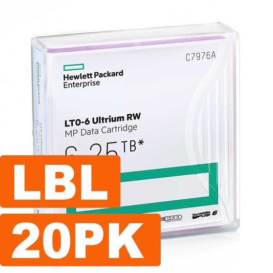 Hewlett HPE LTO, Ultrium-6, 2.5TB/6.25TB, RW Custom Labeled, 20/PK with cases