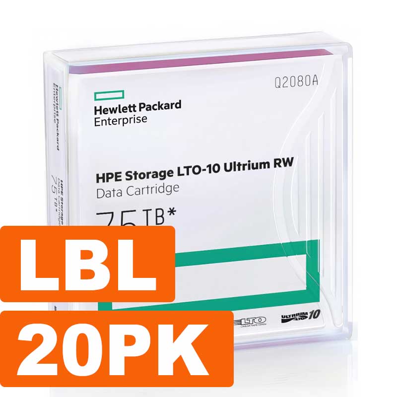 Hewlett HPE LTO, Ultrium-10, 30TB/75TB, RW, Custom Labeled, 20/PK, with Cases