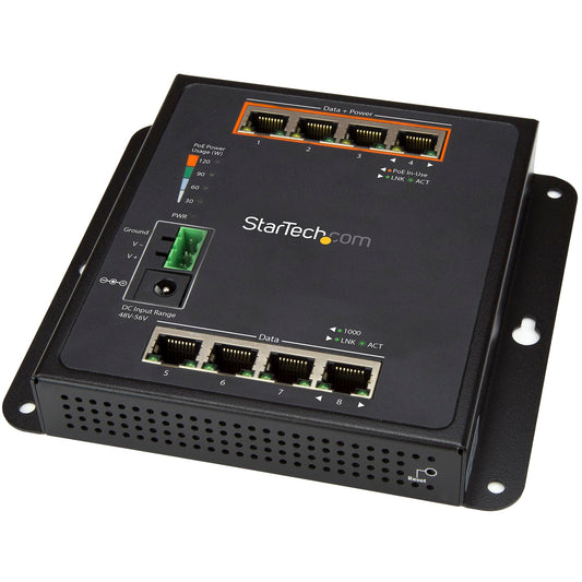 StarTech INDUSTRIAL 8 PORT GIGABIT POE SWITCH UP TO 30W PER 4 POWER OVER ETHERNET PORTS +