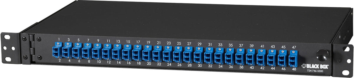 BLACK RACKMOUNT PRELOADED FIBER ENCLOSURE 1U, (24) DUPLEX LC PAIR