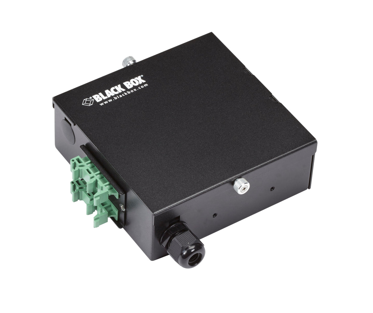 BLACK ENCLOSURE IS IDEAL FOR SECURE FIBER TERMINATIONS IN INDUSTRIAL ENVIRONMENTS. SUP