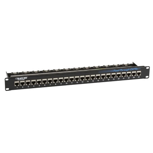 BLACK CAT5E FEED-THROUGH PATCH PANEL - 1U, SHIELDED, 24-PORT