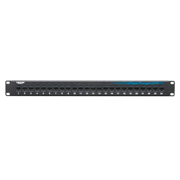 BLACK CAT6 FEED-THROUGH PATCH PANEL - 1U, UNSHIELDED, 24-PORT
