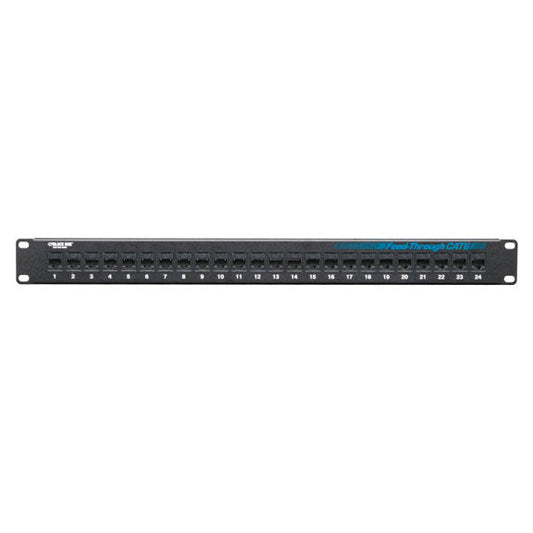 BLACK CAT6 FEED-THROUGH PATCH PANEL - 1U, UNSHIELDED, 24-PORT