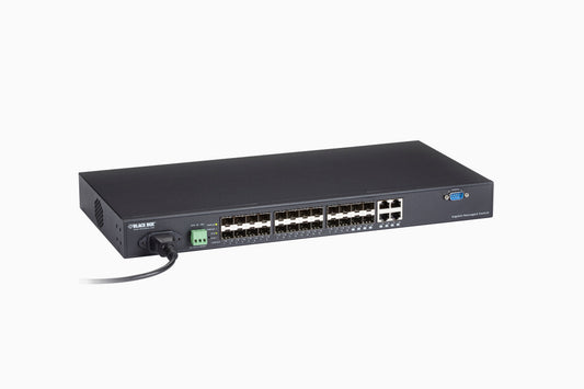 BLACK GIGABIT ETHERNET (1000-MBPS) MANAGED SWITCH - (20) SFP, (4) 100/1000-MBPS DUAL-M