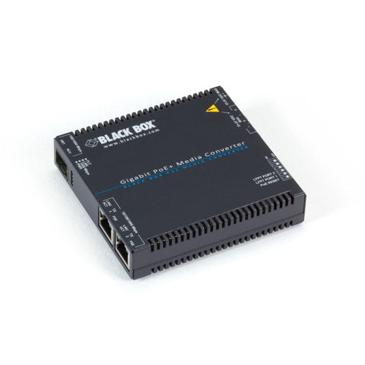 BLACK GIGABIT ETHERNET (1000-MBPS) POE+ MEDIA CONVERTER - (2) 10/100/1000-MBPS COPPER