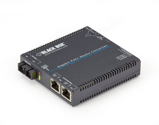 BLACK GIGABIT ETHERNET (1000-MBPS) POE+ MEDIA CONVERTER - 10/100/1000-MBPS COPPER TO 1