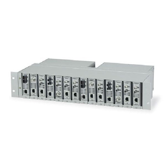 BLACK MEDIA CONVERTER CHASSIS - 14-SLOT, RACKMOUNT, DUAL AC POWER SUPPLY
