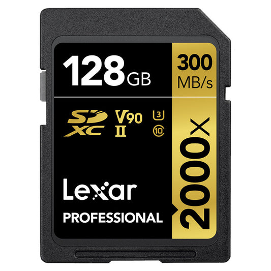 Lexar Professional SDXC Memory Card, 2000x, 128GB Class 10, V90, UHS-II, U3 W/O Reader, R300/W260MBs