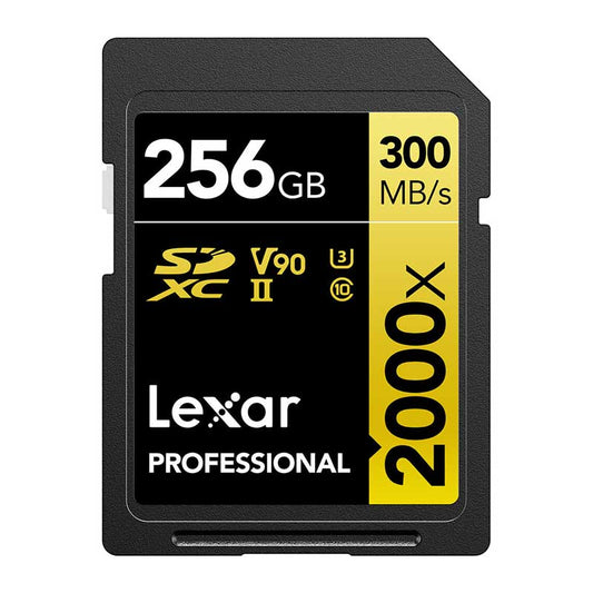 Lexar Professional SDXC Memory Card, 2000x, 256GB Class 10, V90, UHS-II, U3 W/O Reader, R300/W260MBs
