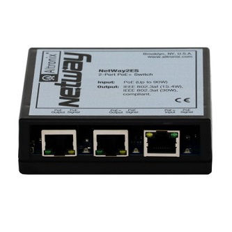 Altronix PoE-powered 2 port PoE/PoE+ Switch. Modular plastic case.