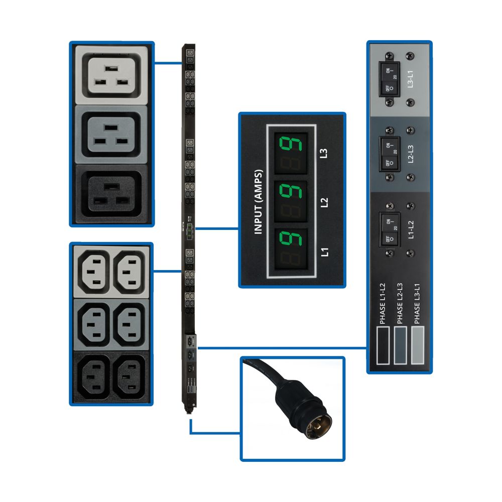 EATON PDU 3-PHASE METERED 12.6KW 208V 50A 36 C13 9 C19 CS8365C TAA