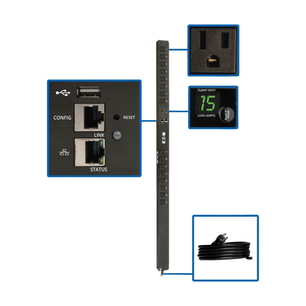 EATON 1.4KW SINGLE-PHASE MONITORED PDU WITH LX PLATFORM INTERFACE, 120V OUTLETS
