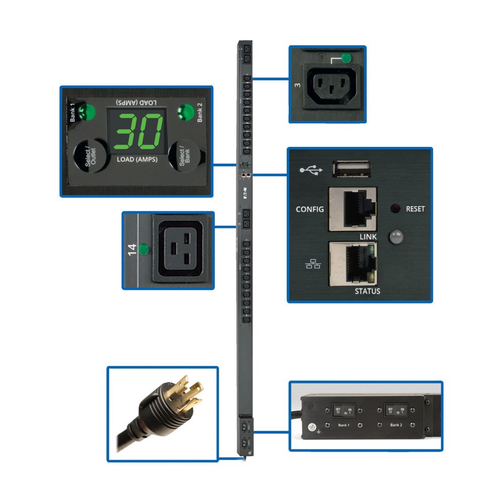 EATON PDUMVR30HVNETLX - EATON 5.5KW SINGLE-PHASE SWITCHED PDU, OUTLET MONITORING, 208/
