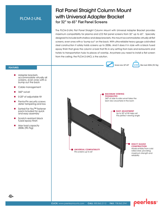 PERLES Peerless PERLES PEERLESS CEILING MOUNT - BLACK - CEILING PLATE AND EXTENSION COLUMNS REQUIRED (SOLD SEPAR