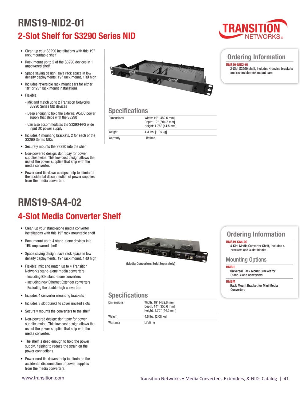 TRANSITION 19IN 4-SLOT MEDIA CONVERTER RACK MOUNT SHELF