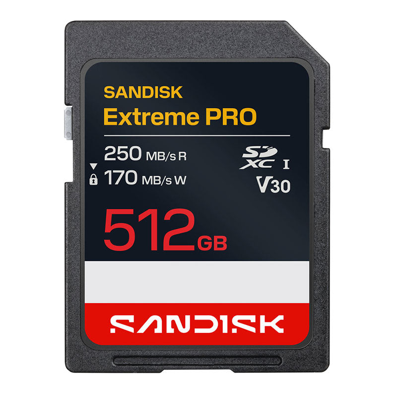 SanDisk, Extreme Pro SDXC Memory Card, 512GB, UHS-I, V30, 250MB/s (R), 170MB/s (W)