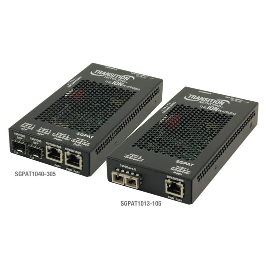 LANTRONIX 10/100/1000 POE+ RJ-45 TO OPEN DUAL SPEED SFP PORT MEDIA CONVERTER