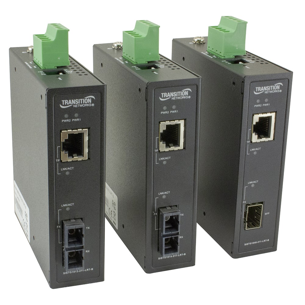 TRANSITION IND MEDIA CONVERTER, 10/100/1000BASE-T TO 100/1000BASE-X, SFP, EXT TEMP