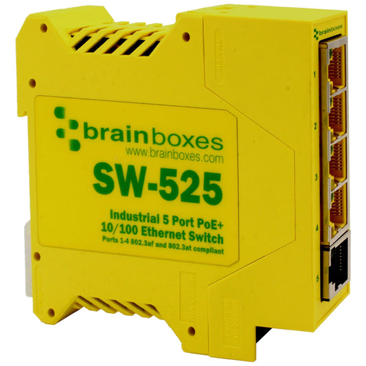 BRAINBOXES INDUSTRIAL 5 PORT POE 10/100 FAST ETHERNET SWITCH -40F TO +158F