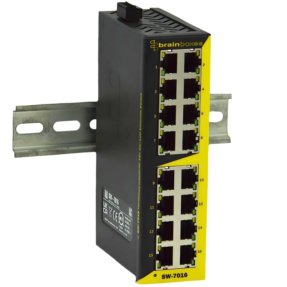BRAINBOXES IND.16X10/100 ENET SWITCH HARDENED INDUSTRIAL ETHERNET SWITCH