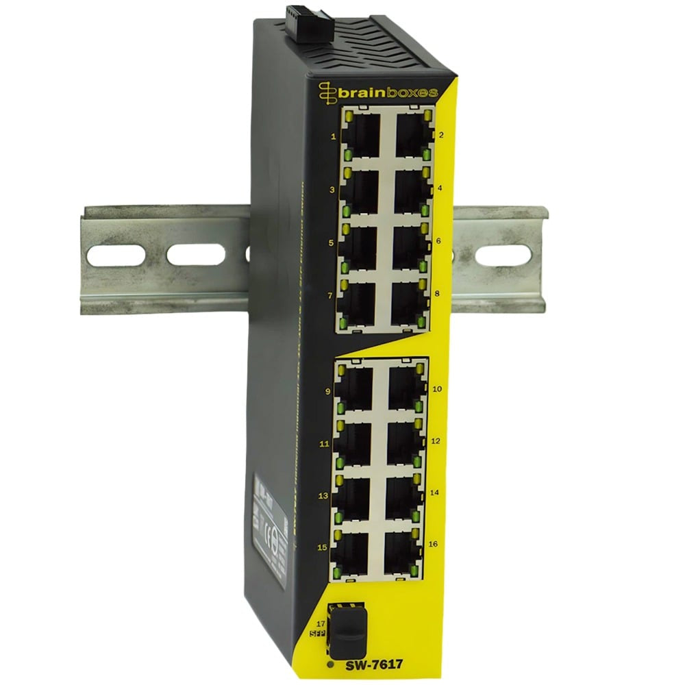 BRAINBOXES 16X 10/100 1X SFP ENET SWITCH HARDENED INDUSTRIAL ETHERNET SWITCH