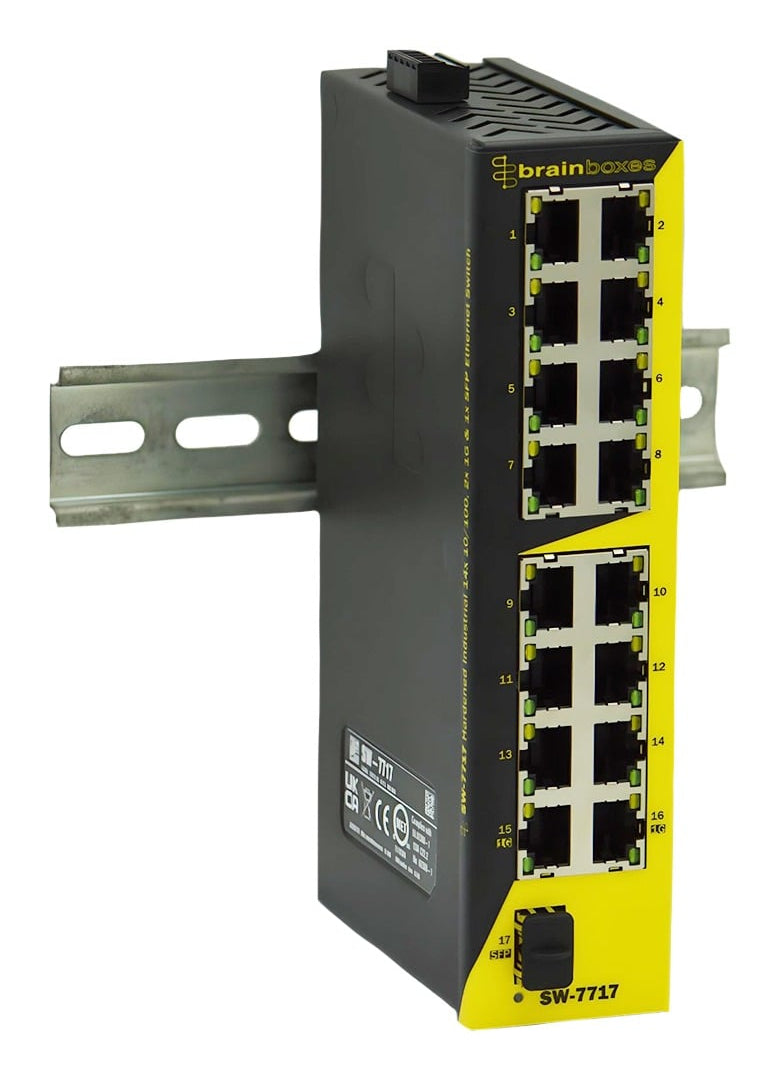 BRAINBOXES 14X10/100 2X1G 1XSFP SWITCH HARDENED INDUSTRIAL ETHERNET SWITCH
