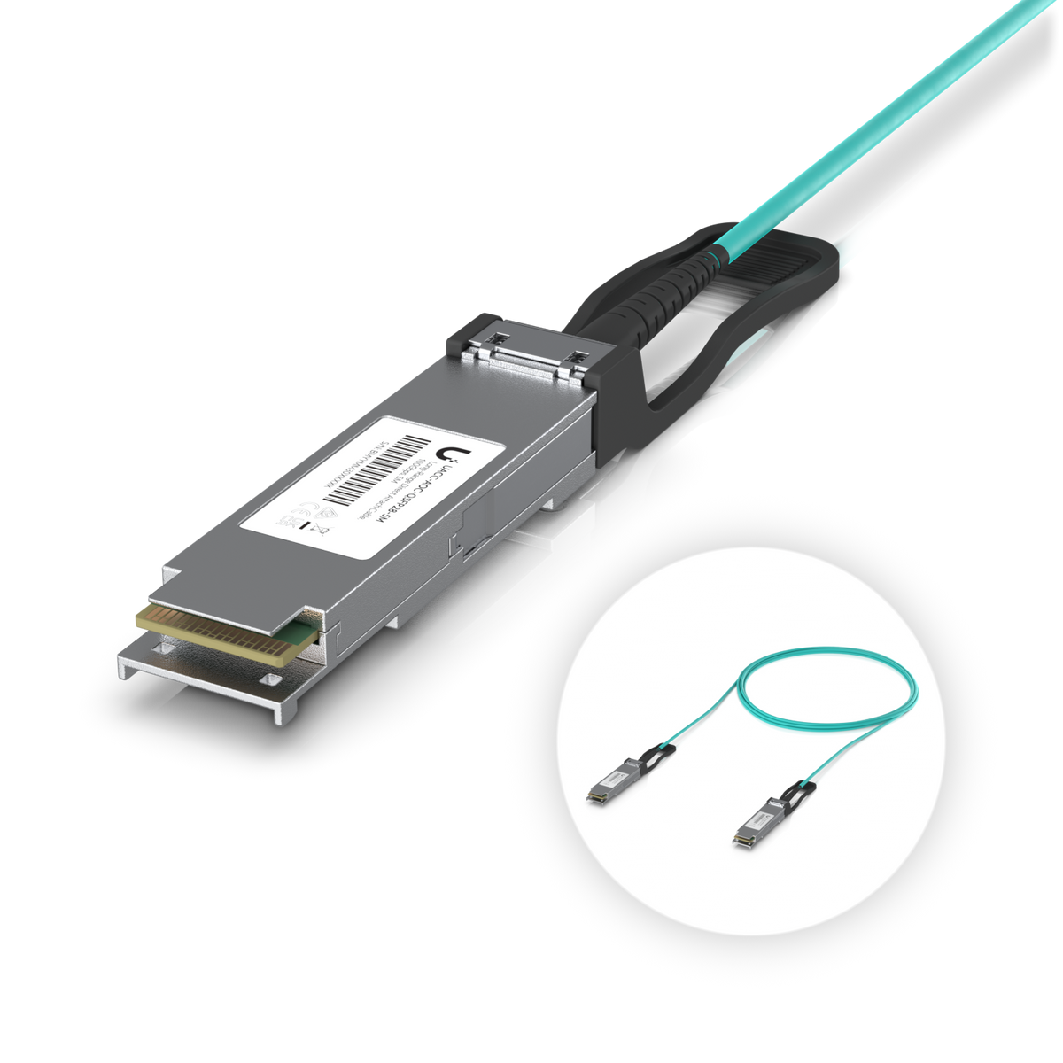 Ubiquiti Long-range QSFP28 direct attach cable with a 100 Gbps max data rate.