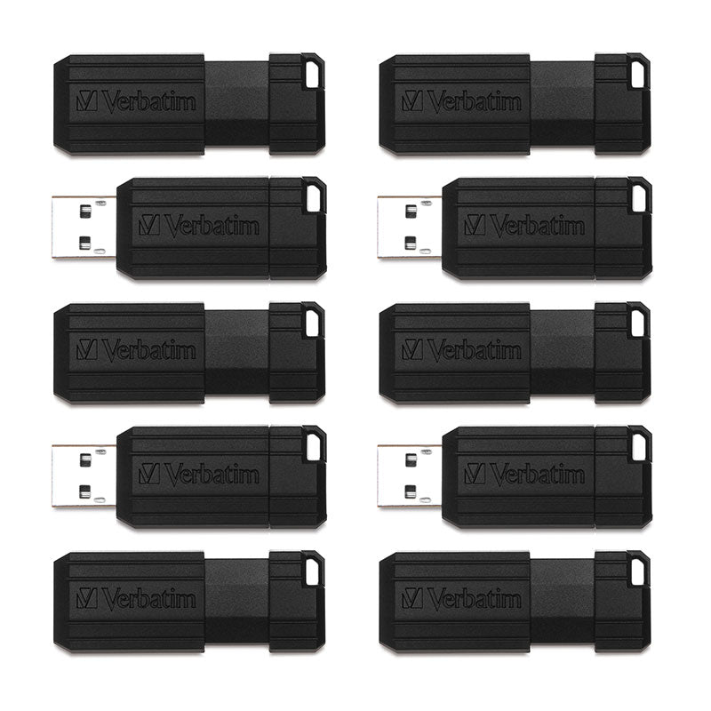 Verbatim, 64GB, Pinstripe, USB Flash Drive, Black, 10PK Business pack