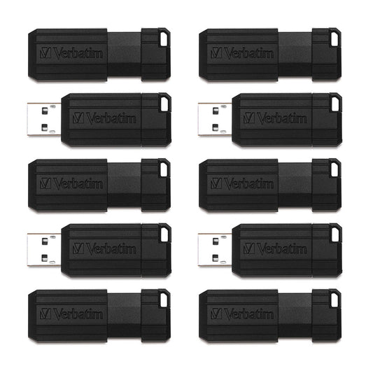 Verbatim, 64GB, Pinstripe, USB Flash Drive, Black, 10PK Business pack