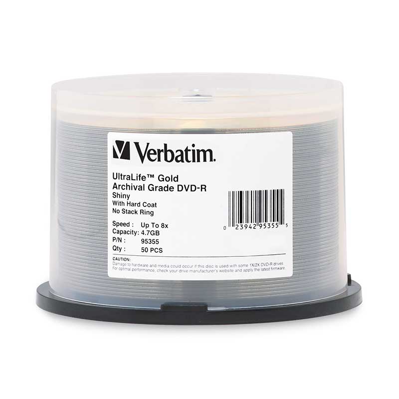 Verbatim DVD-R, 95355, 4.7GB, 16X, UltraLife Gold Shiny Archival Grade, 50PK Spindle