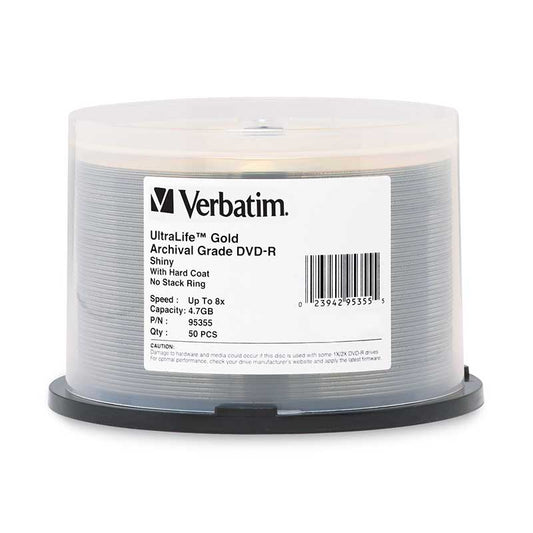 Verbatim DVD-R, 95355, 4.7GB, 16X, UltraLife Gold Shiny Archival Grade, 50PK Spindle