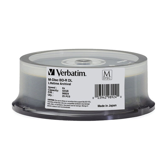 Verbatim M-Disc BD-R DL, 98924, 50GB, 6X, Branded Surface, 25PK Spindle