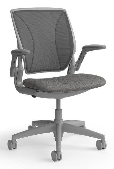 HUMANSCALE WORLD LM TASK CHAIR WITH GRAY FRAME, ADJUSTABLE ARMS, POPPY SEED CATENA MESH BAC